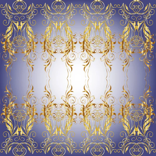 紫色和中性的图案 带有金色元素 打开精致的金色图案 金色的纹理卷曲 华丽的花边 风格化的花 佩斯利 东方风格阿拉伯式 — 图库矢量图片