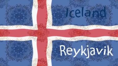 Renkli bayraklı hareketli arka plan görüntüleri. İzlanda bayrağı.