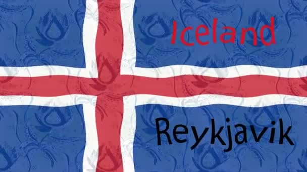 Sfondo Filmato Movimento Con Bandiera Colorata Mappa Iceland — Video Stock