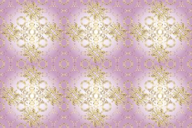 Barok tarzında altın çiçekli süs. Antika altın tekrarlanabilir duvar kağıdı. Tarafsız, bej ve sarı renklerde altın element. Damask pürüzsüz tekrarlama deseni.