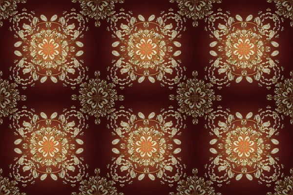 Класичний Растровий Золотий Безшовний Візерунок Квітковий Орнамент Коричневий Текстильний Візерунок — стокове фото