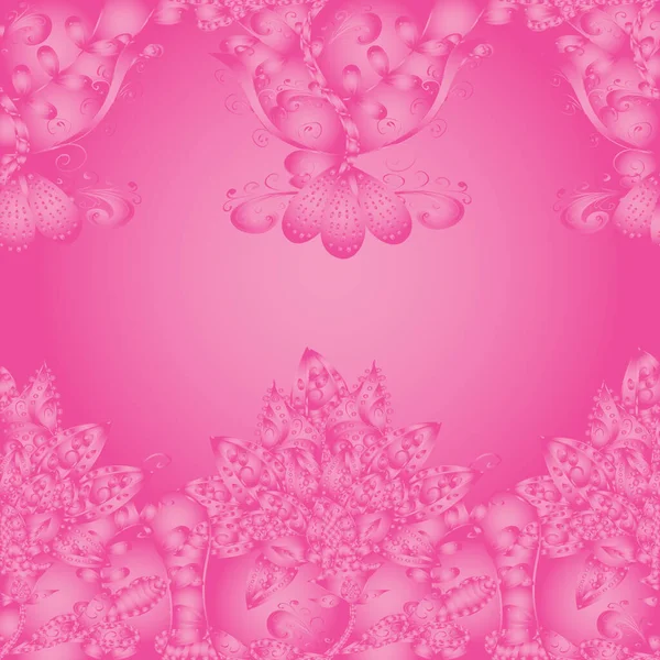 Векторный Шаблон Цветы Листья Розовом Стиле Цветы Каракули Бесшовный Узор — стоковый вектор