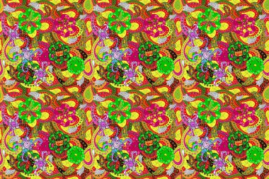 Sevgililer günü ve tebrik kartı konsepti için şık bir davetiye. Üst manzara, yumuşak stil. Yeşil, sarı ve kırmızı renkte manzaralı çiçek deseni. Çiçek kompozisyonu, el boyası, hassas şablon..