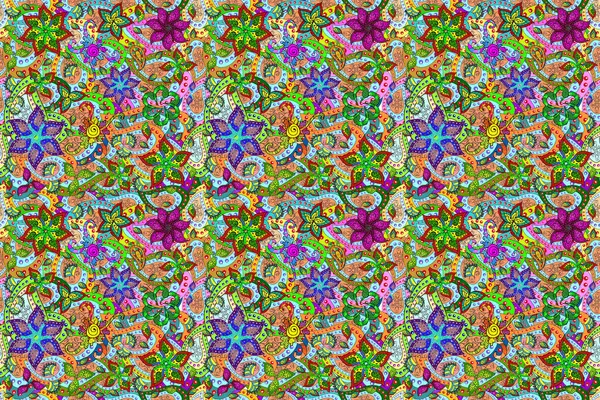Raster Illustration Beautiful Fabric Pattern Seamless Floral Pattern Nice Doodles — Stock Photo, Image