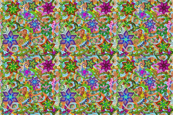Raster Illustration Schöne Stoffmuster Nahtlose Florale Muster Mit Schönen Doodles — Stockfoto