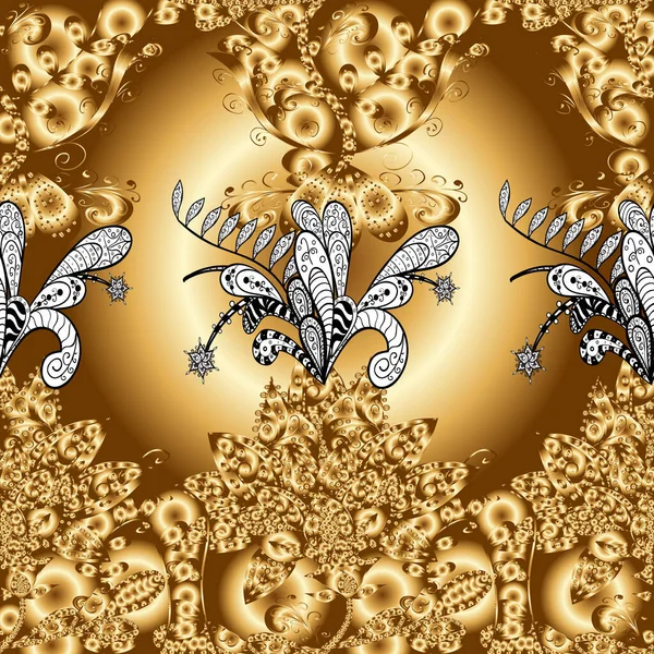 Brązowy Żółty Beżowy Ręcznie Rysowany Wzór Doodle Kwiaty Bezszwowy Wzór — Zdjęcie stockowe