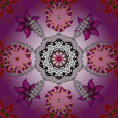 Vektör. Nötr, mor ve turuncu renklerde güzel çiçeklerle kusursuz desen, suluboya çiçek deseni, duvar kağıdı, kart veya kumaş için fayanslı.