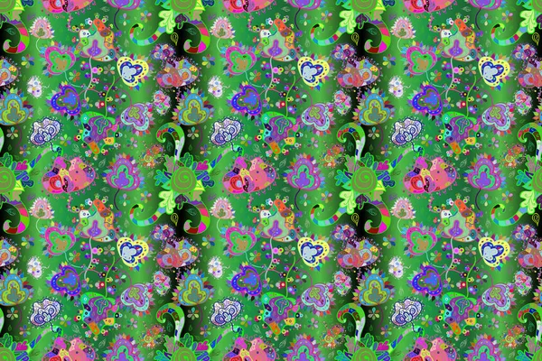 Raster Muster Muster Mit Frühlingsblumen Mit Zweig Auf Grünen Blauen — Stockfoto