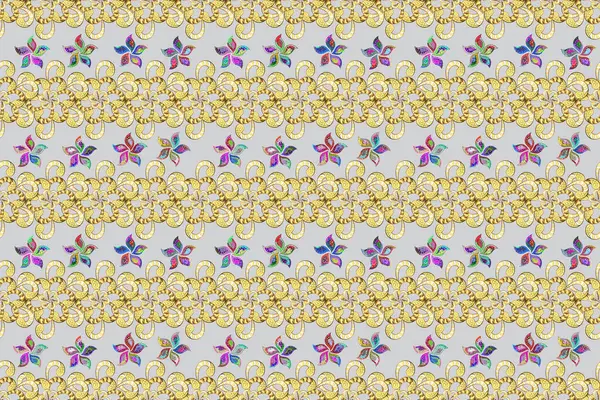 stock image Floral seamless pattern with watercolor flowers. In nice textile style on beige, gray and yellow colors. Raster illustration.