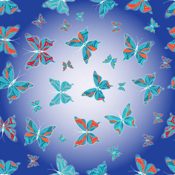 ニュートラルと青の色でイラスト エキゾチックな蝶と熱帯シームレスなパターン ベクトル ファッションファブリックデザイン — ストックベクタ