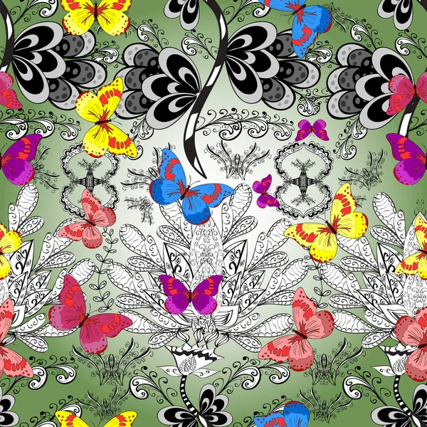 Векторная Иллюстрация Скетч Каракули Каракули Бесконечный Бабочки Нейтральном Сером Белом — стоковый вектор