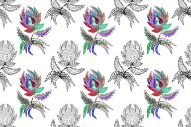 Beyaz, mavi ve gri renklerde bahar çiçekleri. Çiçek desenli karalama şekli.