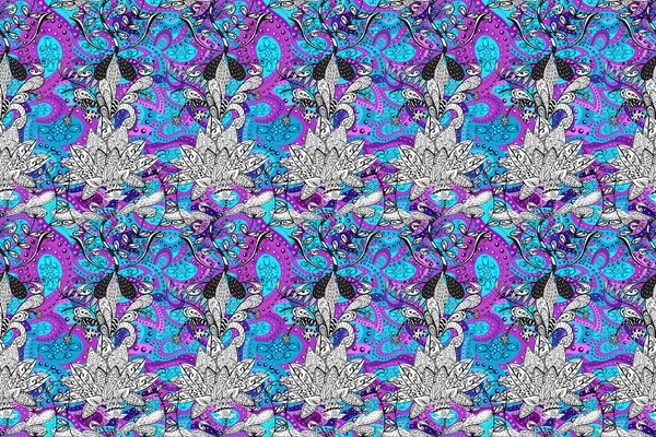 Nahtloses Muster Mit Hell Blühendem Pflanzenteppich Auf Blauem Violettem Und — Stockfoto