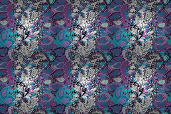 Marine Hintergrund Mit Blumen Muscheln Mandalas Und Aquarell Effekt Textildruck — Stockfoto