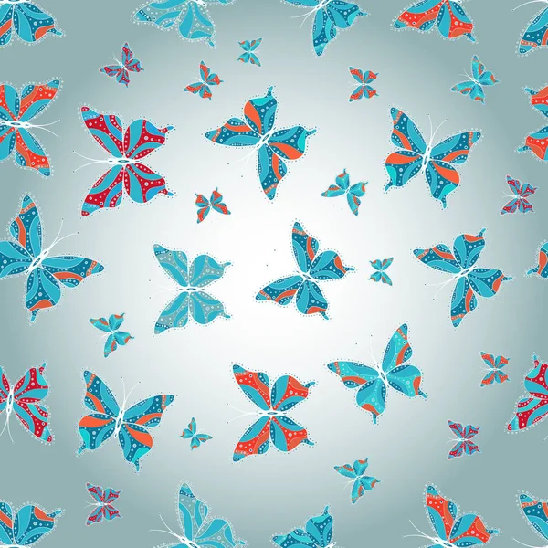 Hermosa Mariposa Colorida Sobre Fondo Azul Blanco Neutro Vector Ilustración — Vector de stock