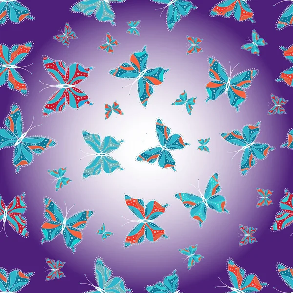 Cute Butterfly Blue Purple Neutral Vector Pattern Seamless Decor Clothing — Stock Vector