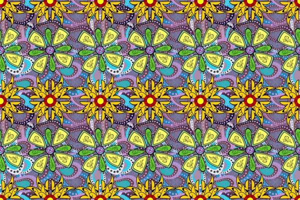 stock image Seamless spring pattern with little flowers. On yellow, neutral and black colors in watercolor style. Raster illustration.