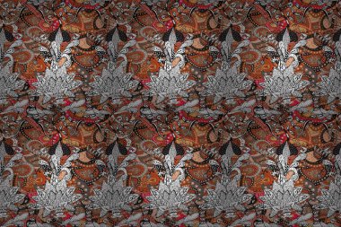 Raster illüstrasyonu. Gri, turuncu ve beyaz renkte çiçekler. Küçük çiçekte sevimli çiçek deseni var..