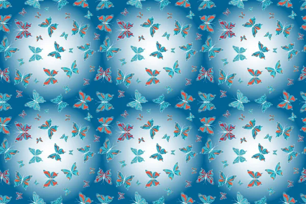 中性と青の背景の上に装飾服のデザイン ラスターイラスト カラフルな蝶のシームレスな背景 — ストック写真