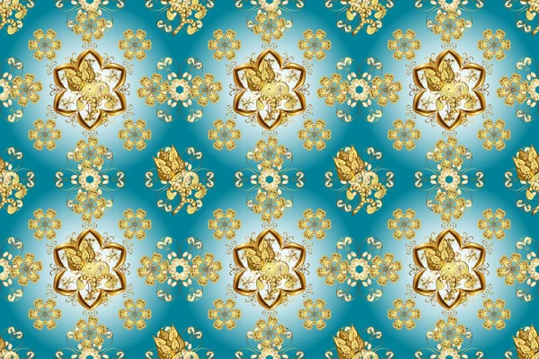 Goldenes Muster Auf Blauen Gelben Und Neutralen Farben Mit Goldenen — Stockfoto