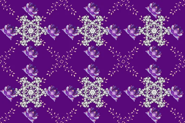 Seamless pattern with nice flowers on white, violet and neutral colors, watercolor floral pattern, tileable for wallpaper, card or fabric. Raster.