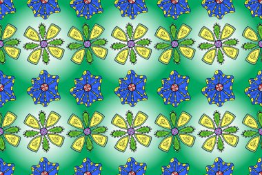 Düz Çiçek Elementleri Tasarımı. Modaya uygun kumaş deseni. Sevimli çiçek raster deseni. Renkli Yaz Temalı Kusursuz Arkaplan.