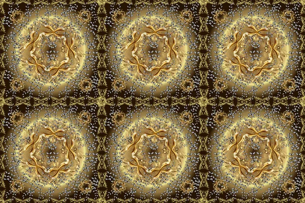 Zlatý Vzor Béžové Neutrální Hnědé Barvě Zlatými Prvky Květinové Dlaždice — Stock fotografie