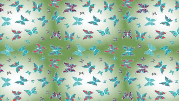 美丽的蝴蝶在绿色的背景上飞翔 — 图库视频影像