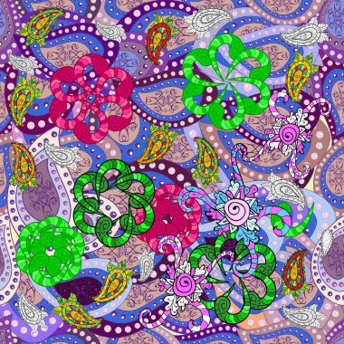 Tekstil için dikişsiz suluboya desen. Şirin çiçekli, desenli, yeşil, nötr ve mavi renklerde renksiz desenler. El çizimi çiçek pürüzsüz desen (taş)).