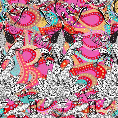 El vektör çizim çekilmiş. Parlak unsurları. Sorunsuz çiçek deseni-ebilmek var olmak kullanılmış için duvar kağıdı, kağıt, davet, el ilanı, afiş veya Web sitesi kaydırma Web sitesi arka plan.