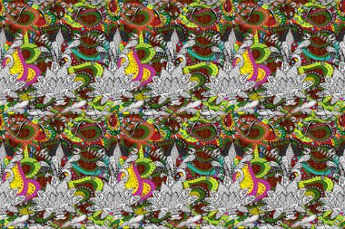 Raster illüstrasyonunda kusursuz çiçek deseni. Kırmızı, siyah ve beyaz renkte çiçekler.