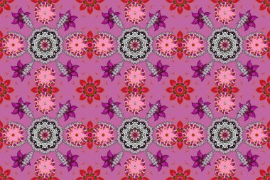 Düz Çiçek Elementleri Tasarımı. Karalama çiçeği. Zentangle soyut çiçekleri. Raster illüstrasyonu. Güzel kumaş deseni. Renkli Bahar Teması Kusursuz Arkaplan.