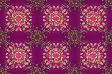 Doku arka planında altın duvar kâğıdı. Bej, beyaz ve morumsu renklerde altın element. Damask kusursuz yinelenen arkaplan. Barok tarzında altın çiçekli süs..