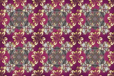 Ağ, tekstil ve duvar kağıtları için kusursuz desen. Klasik mor ve gri geometrik süslemeler. Basit bir şekilde. Raster illüstrasyonu.