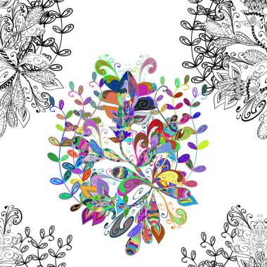 Renkli Yaz Temalı Kusursuz Arkaplan. Güzel kumaş deseni. Güzel, pürüzsüz bir desen. Çiçek arkaplan. Yazdır. Düz Çiçek Elementleri Tasarımı.