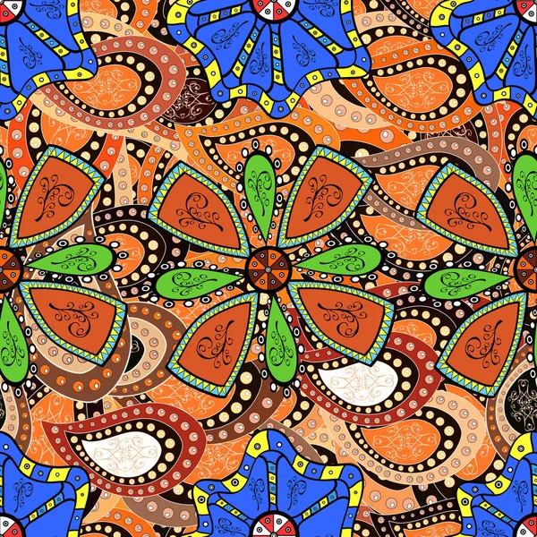 Patrón Flores Sin Costura Estilo Textil Asiático Colores Azul Naranja — Foto de Stock