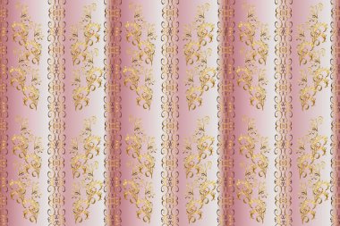 Soyut duvar kâğıdı, ambalaj dekorasyonu. Altın kar tanesi basit bir desen. Pembe renklerde altın sarısı desenler ve altın elementler. Kışın sembolü, Mutlu Noel tatili, Mutlu yıllar 2019.