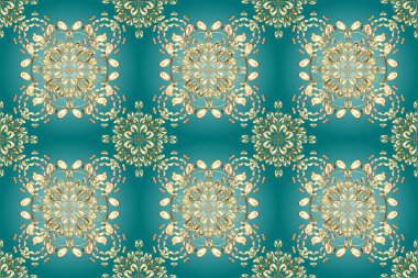 Tekrarlayan elementlerle kusursuz soyut arkaplan. Zarif klasik model. Bej, mavi, beyaz ve altın desenli.