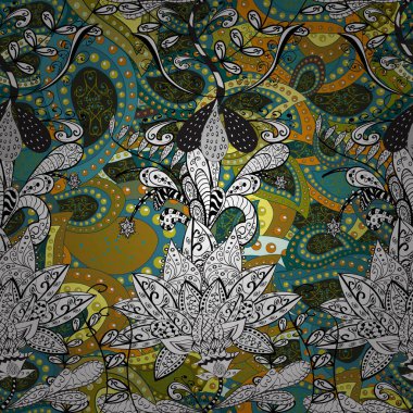 Çiçek desenleri beyaz, mavi ve gri renklerde, el yapımı papatyalar, papatyalar. Tekrarlayan çiçek arkaplanı, zarif beyaz, mavi ve gri çiçek duvar kağıdı.