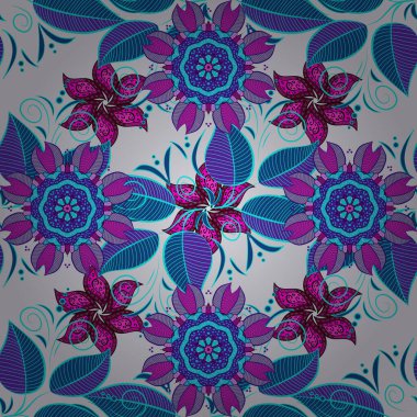 Flowers on blue, gray and neutral colors. Vector flat flowers seamless pattern. Design gift wrapping paper, greeting cards, posters and banner design.