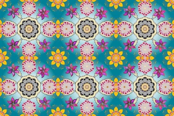 Fundo Floral Bonito Para Têxteis Tecido Envoltório Scrapbooking Fundo Azul — Fotografia de Stock