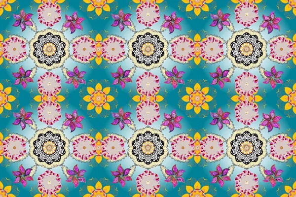Fundo Floral Bonito Para Têxteis Tecido Envoltório Scrapbooking Fundo Azul — Fotografia de Stock