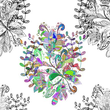 Siyah, gri ve beyaz renklerde. Hint süsü. Çiçek duvar kağıdı. Vektör çizimi. Renkli süs kenarı. Kusursuz desen.