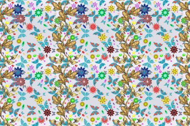 Web sayfası geçmişleri, duvar kağıtları, tekstil ve yüzey dokuları için mükemmel. Kusursuz desen. Renkli kelebekler. Raster illüstrasyonu.