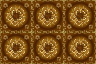 Geleneksel Arap dekoru sarı, kahverengi ve nötr renklerde. Doğu tarzında klasik tasarım öğesi. Duvar kâğıdı için altın süslü bir illüstrasyon. Çiçekli süslemeli, pürüzsüz bir desen..