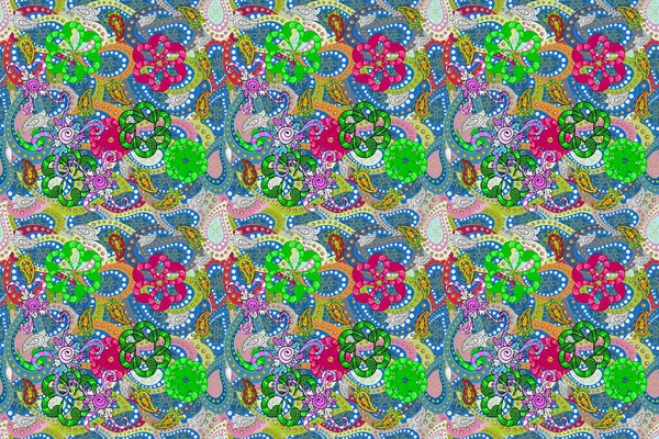 Растрова Ілюстрація Квіти Синіх Зелених Нейтральних Кольорах Візерунок Безшовних Квітів — стокове фото