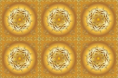 Kahverengi, sarı ve bej rengi, altın elementlerle. Raster altın desen. Doğu tarzı arabesk. Kusursuz altın desenli bukleler. Raster illüstrasyonu.