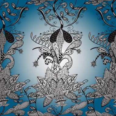 Kusursuz çiçek deseni. Vektör çizimi. Tarafsız, beyaz ve mavi renklerde Asyalı tekstil.