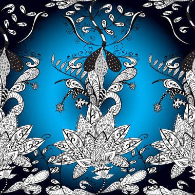 Renkli Bahar Temalı Kusursuz Arkaplan. Düz Çiçek Elementleri Tasarımı. Karalama çiçeği. Zentangle soyut çiçekleri. Güzel kumaş deseni. Vektör illüstrasyonu.
