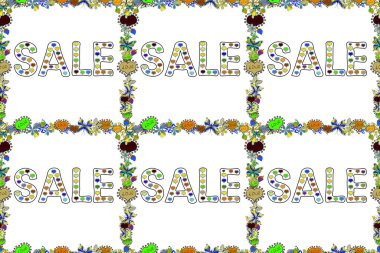 Mektup. Özel indirimli bayrak ya da indirimli poster tasarımı. Beyaz, siyah ve sarı renkli resim. Raster illüstrasyonu. Kusursuz desen.